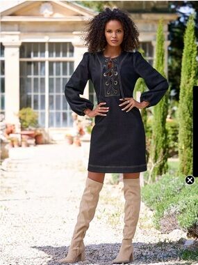 Boston Proper Women's Denim Lace-Up Dress!